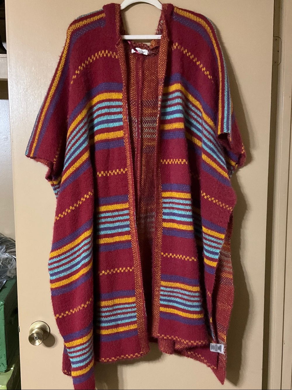 Paparazzi Open-Front Striped Multicolor Poncho with hoodie